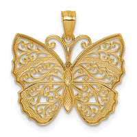 14k & Rhodium Textured Fancy Butterfly Pendant-K10031