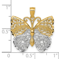 14k & Rhodium Textured Fancy Butterfly Pendant-K10031