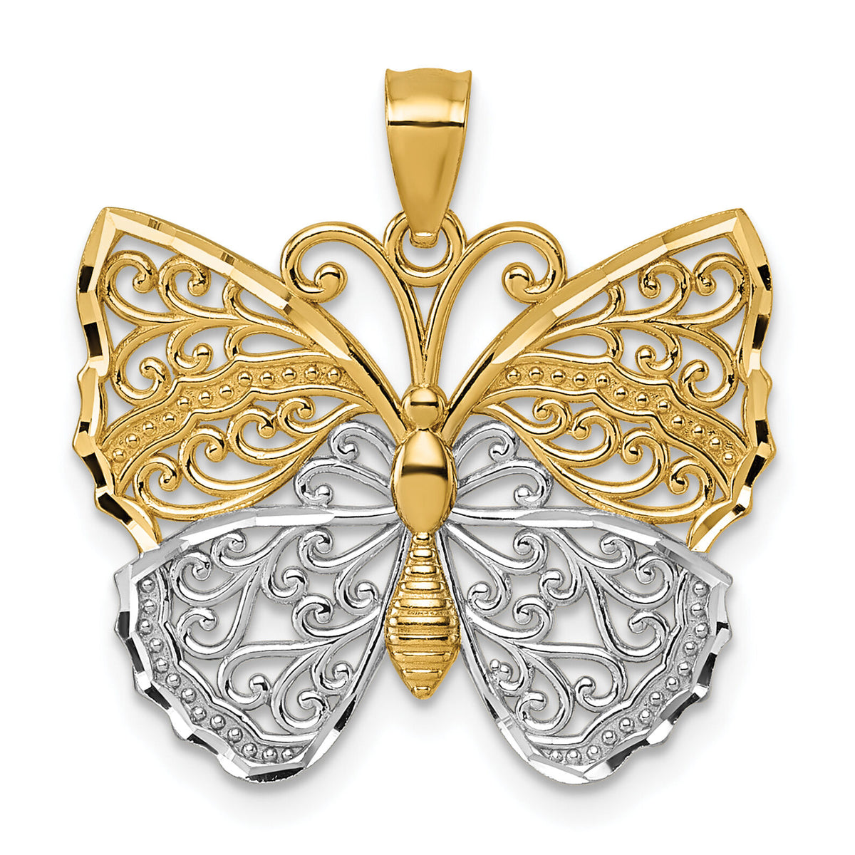 14k & Rhodium Textured Fancy Butterfly Pendant-K10031