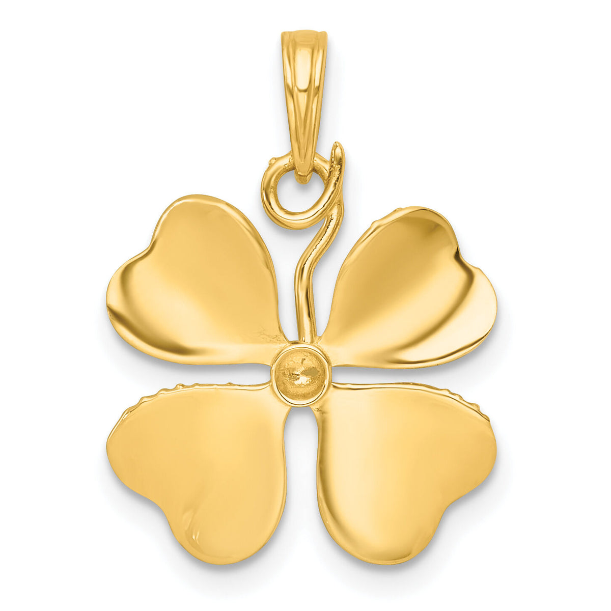 14k with White Rhodium Polished 4 Leaf Clover Charm-K10032