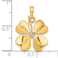 14k with White Rhodium Polished 4 Leaf Clover Charm-K10032