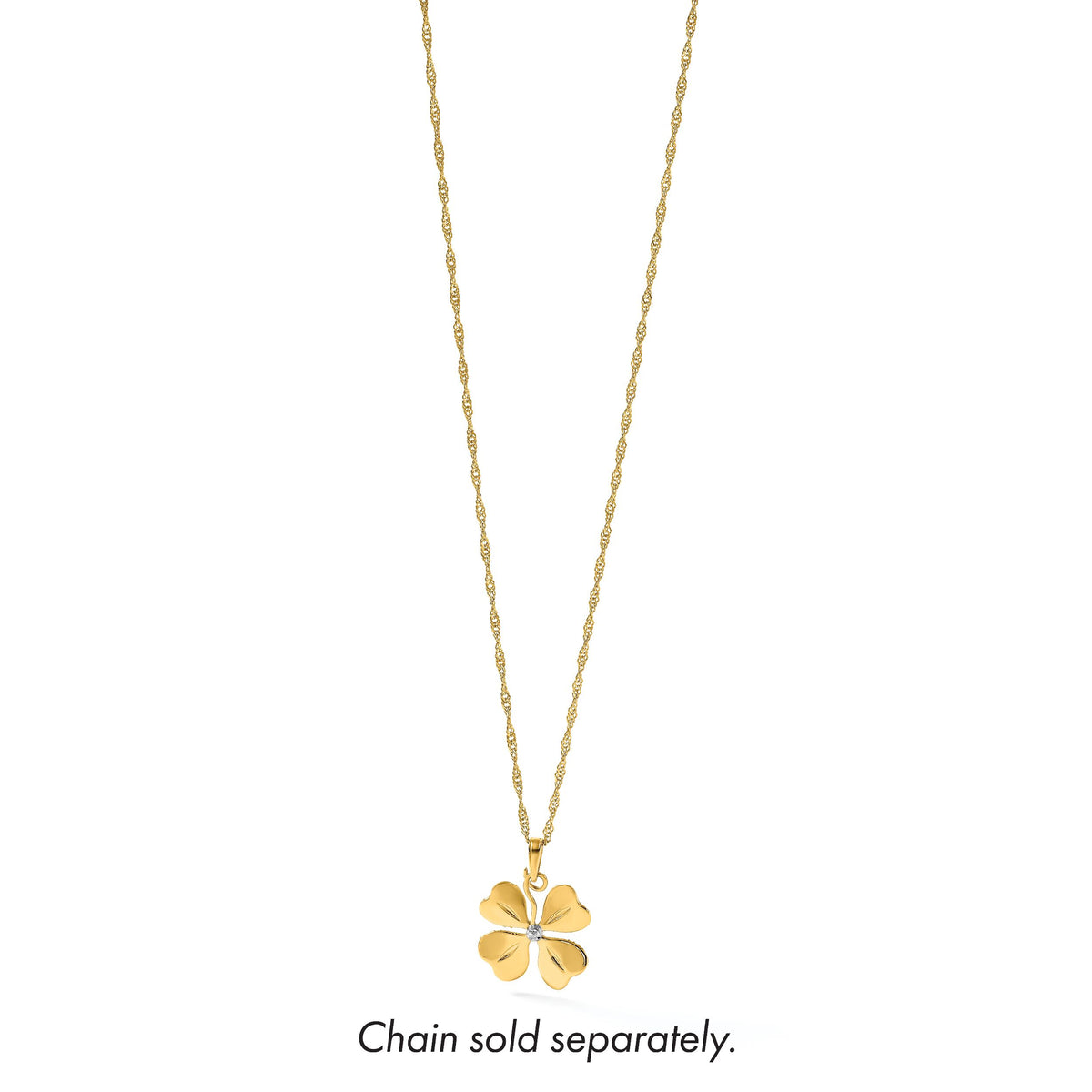 14k with White Rhodium Polished 4 Leaf Clover Charm-K10032