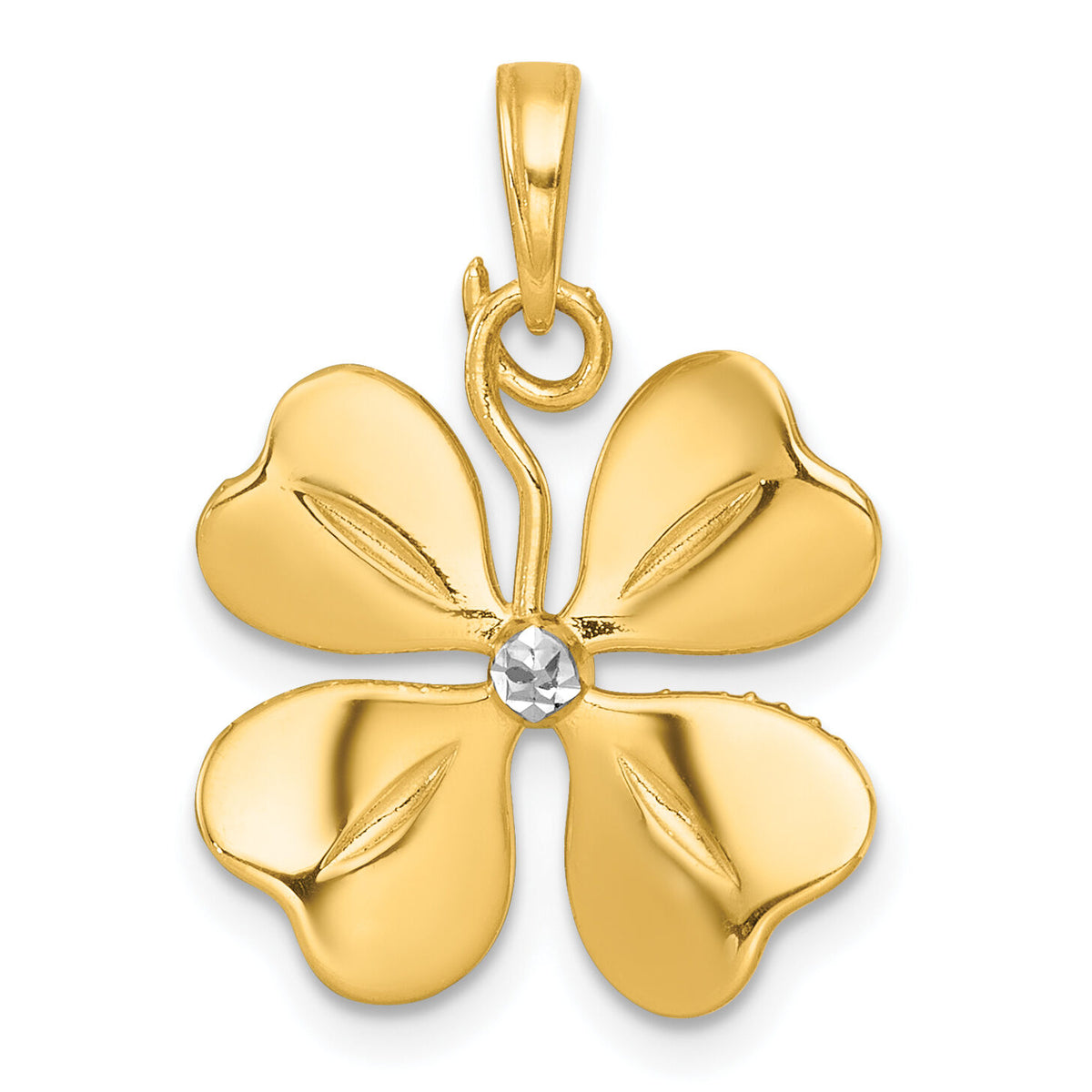 14k with White Rhodium Polished 4 Leaf Clover Charm-K10032