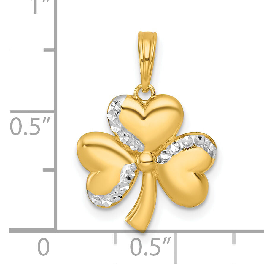14k with White Rhodium Polished 3 Leaf Clover Charm-K10033