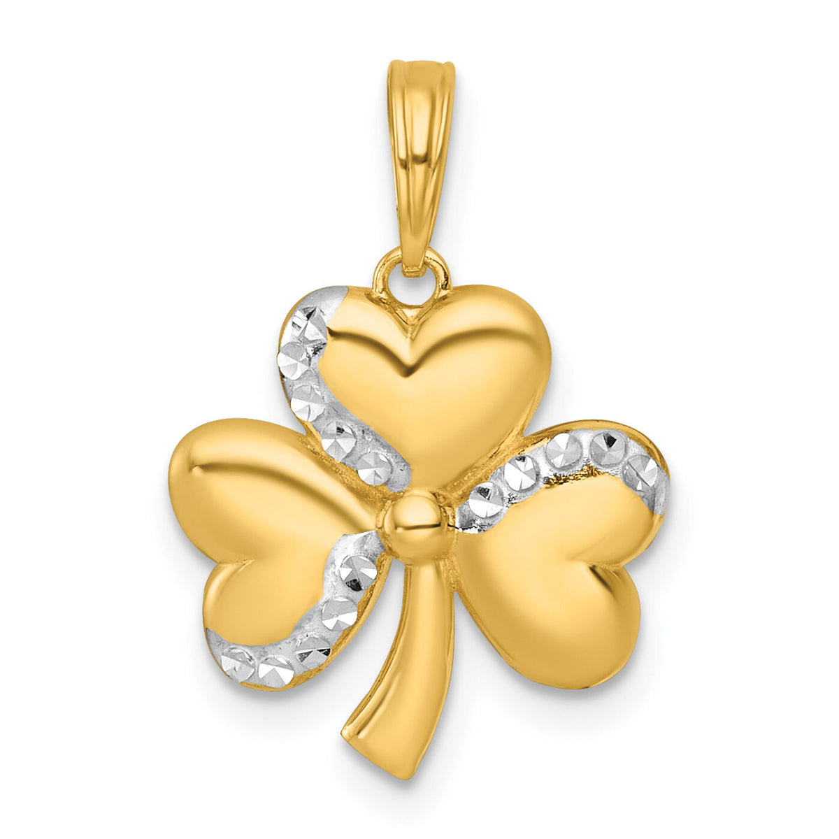 14k with White Rhodium Polished 3 Leaf Clover Charm-K10033