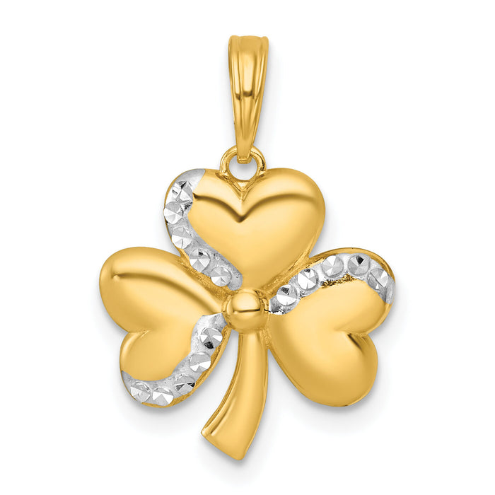 14k with White Rhodium Polished 3 Leaf Clover Charm-K10033