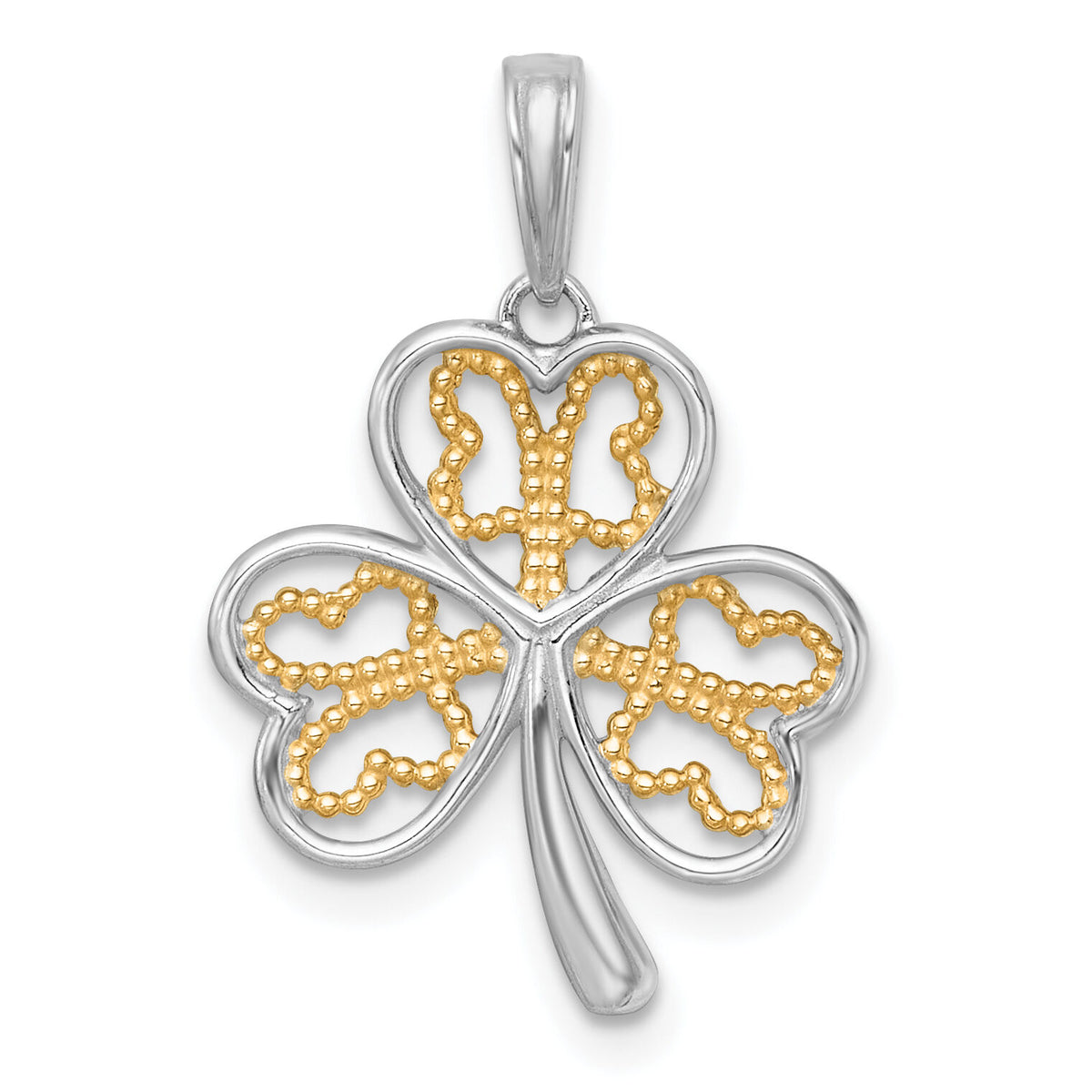 14k with White Rhodium Polished Fancy 3 Leaf Clover Charm-K10034