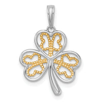 14k with White Rhodium Polished Fancy 3 Leaf Clover Charm-K10034