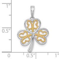 14k with White Rhodium Polished Fancy 3 Leaf Clover Charm-K10034