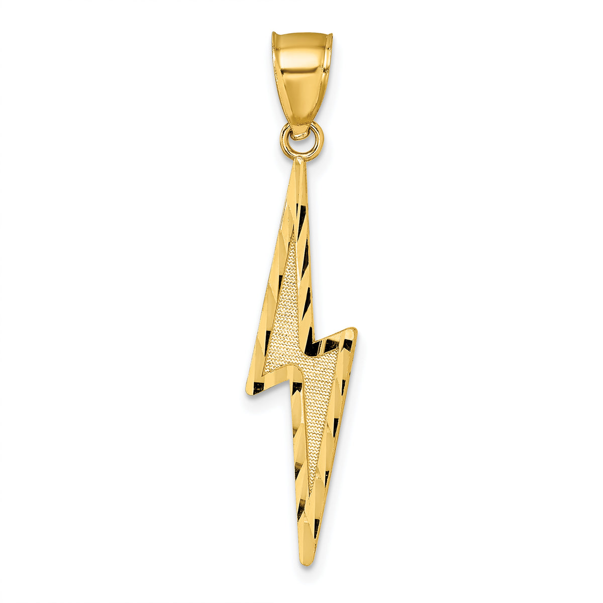 14k Polished Diamond-cut Textured Lighting Bolt Pendant-K10035