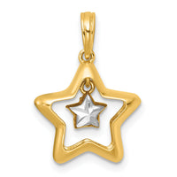 14k with White Rhodium Polished Star In Star Dangle Charm-K10036