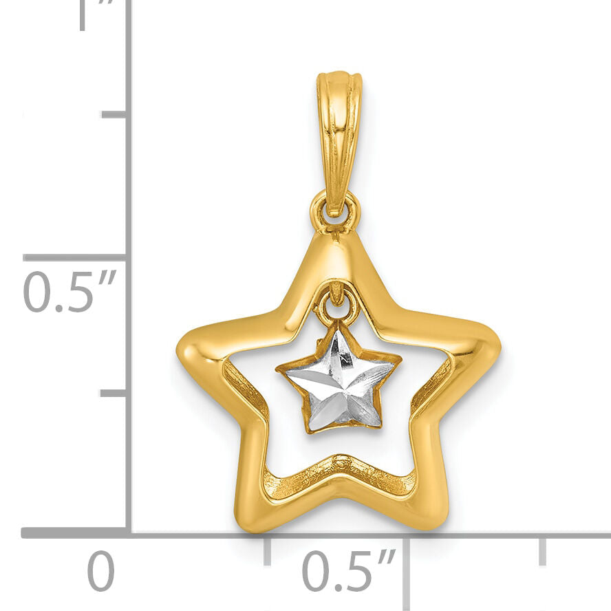14k with White Rhodium Polished Star In Star Dangle Charm-K10036