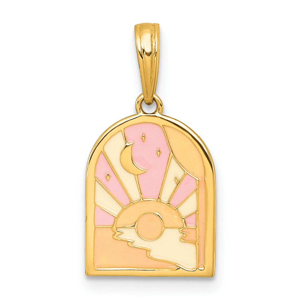 14k Polished Multi Color Enamel Sunset and Moon Charm-K10037