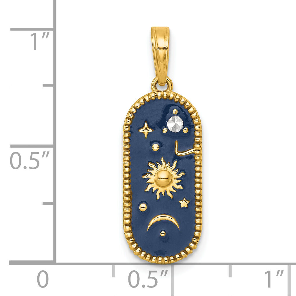 14k with White Rhodium Polished Enamel Sun And Moon Charm-K10039