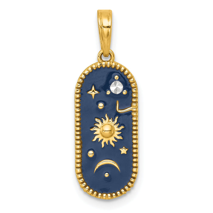 14k with White Rhodium Polished Enamel Sun And Moon Charm-K10039