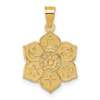 14k Polished And Textured Multi-faith Symbol Flower Pendant-K10042