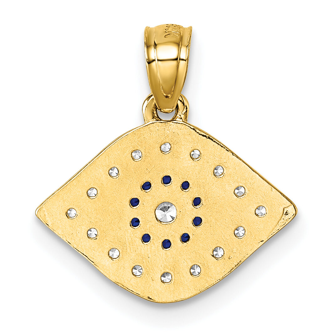 14k Polished Lab Created Blue Spinel and CZ Evil Eye Pendant-K10043