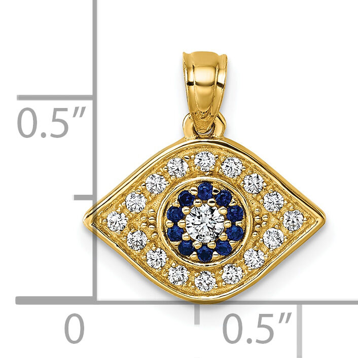 14k Polished Lab Created Blue Spinel and CZ Evil Eye Pendant-K10043
