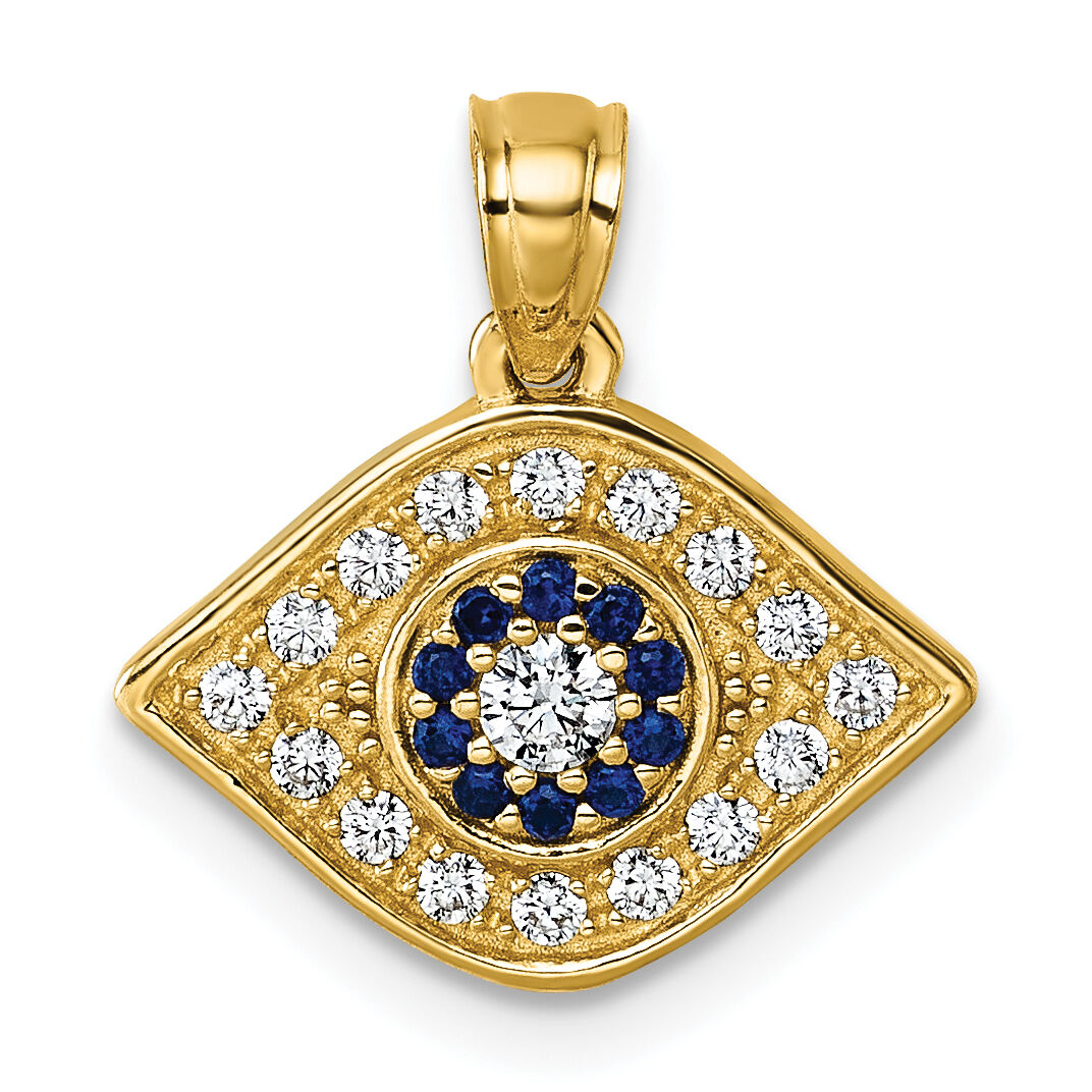 14k Polished Lab Created Blue Spinel and CZ Evil Eye Pendant-K10043