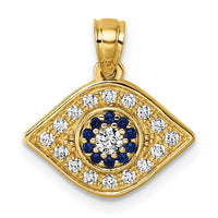 14k Polished Lab Created Blue Spinel and CZ Evil Eye Pendant-K10043
