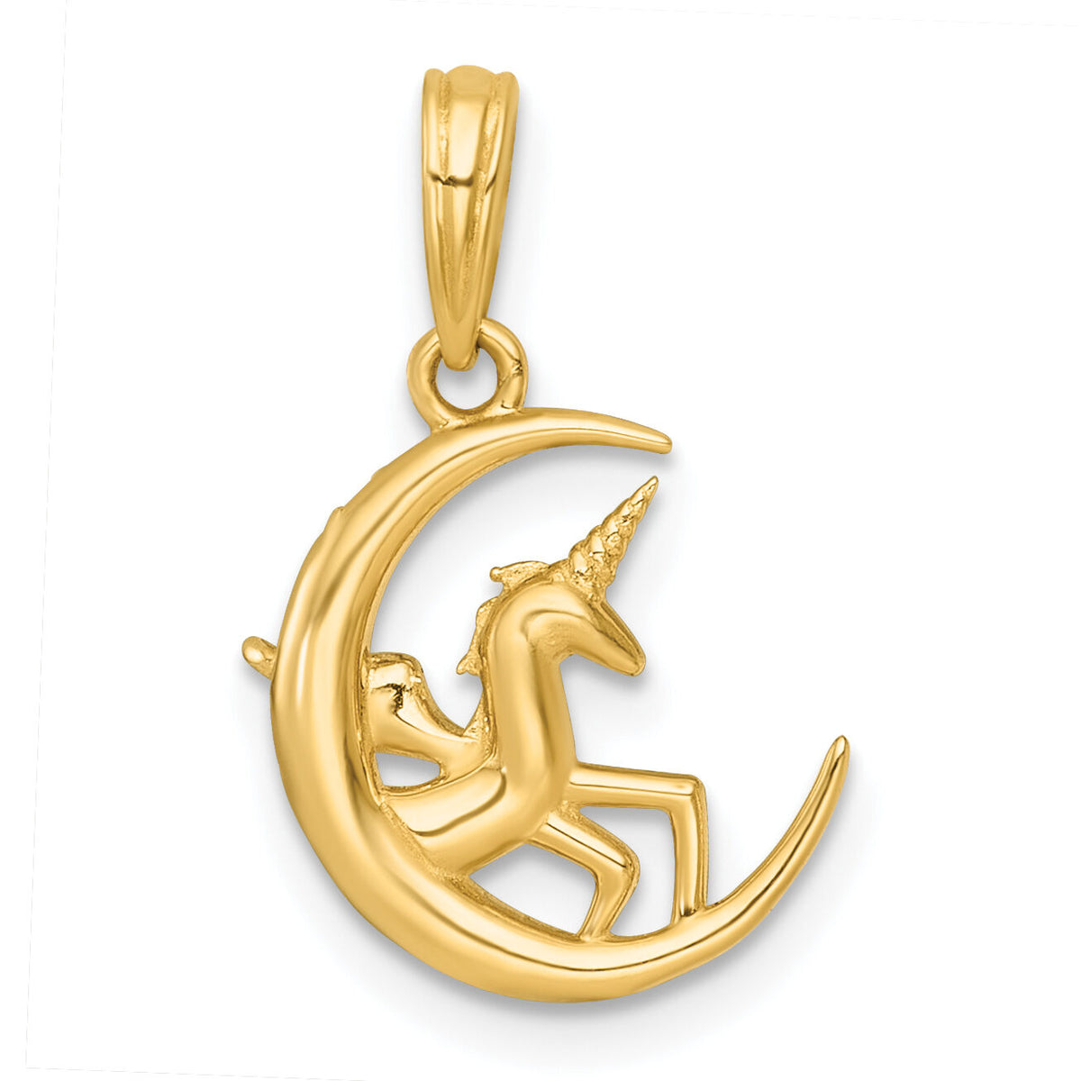 14k with White Rhodium Polished Unicorn In Moon Charm-K10044