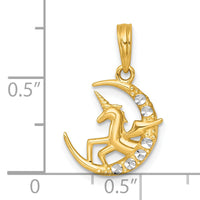 14k with White Rhodium Polished Unicorn In Moon Charm-K10044