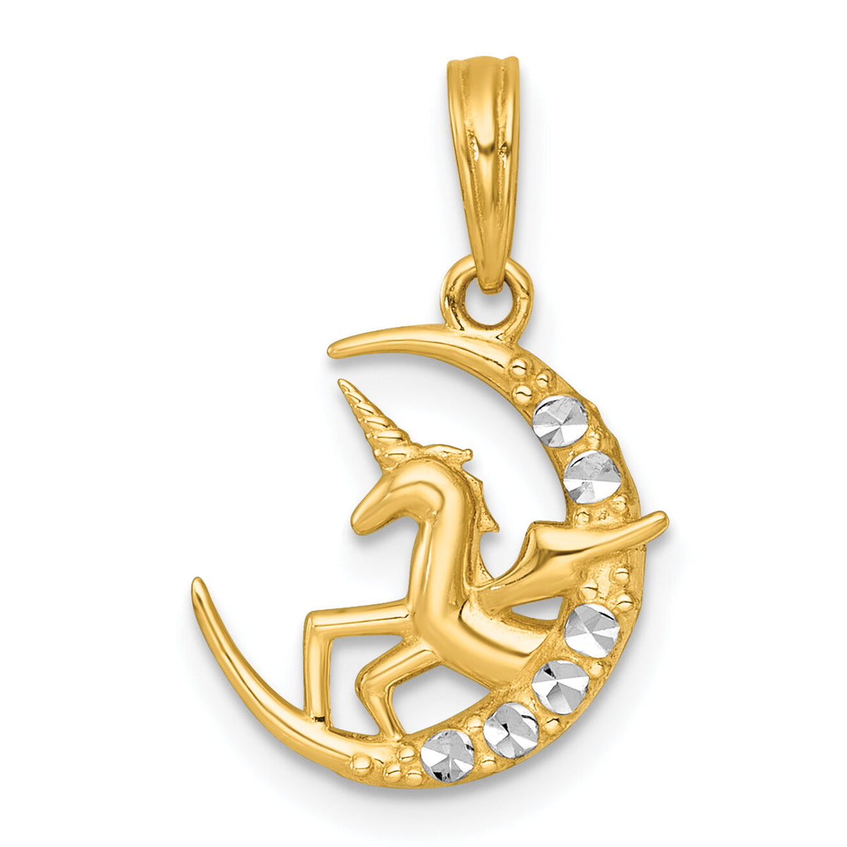 14k with White Rhodium Polished Unicorn In Moon Charm-K10044