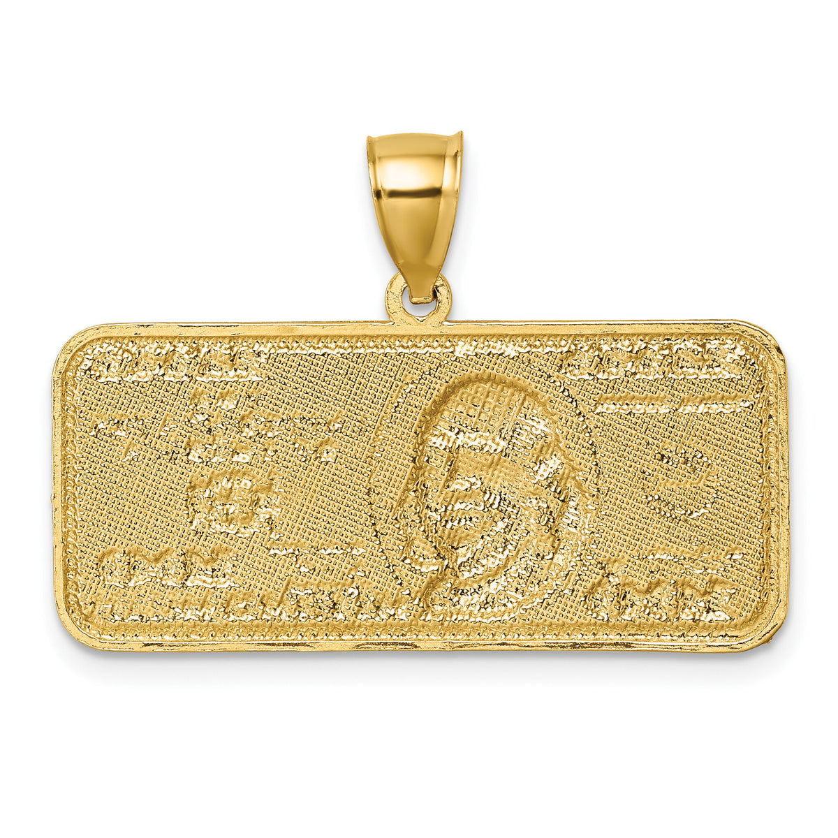14k Polished w/Rhodium Diamond-cut 100 Dollar Bill Pendant-K10045