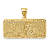 14k Polished w/Rhodium Diamond-cut 100 Dollar Bill Pendant-K10045