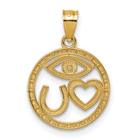 14k Polished Heart Evil Eye And Horse Shoe In Circle Pendant-K10046