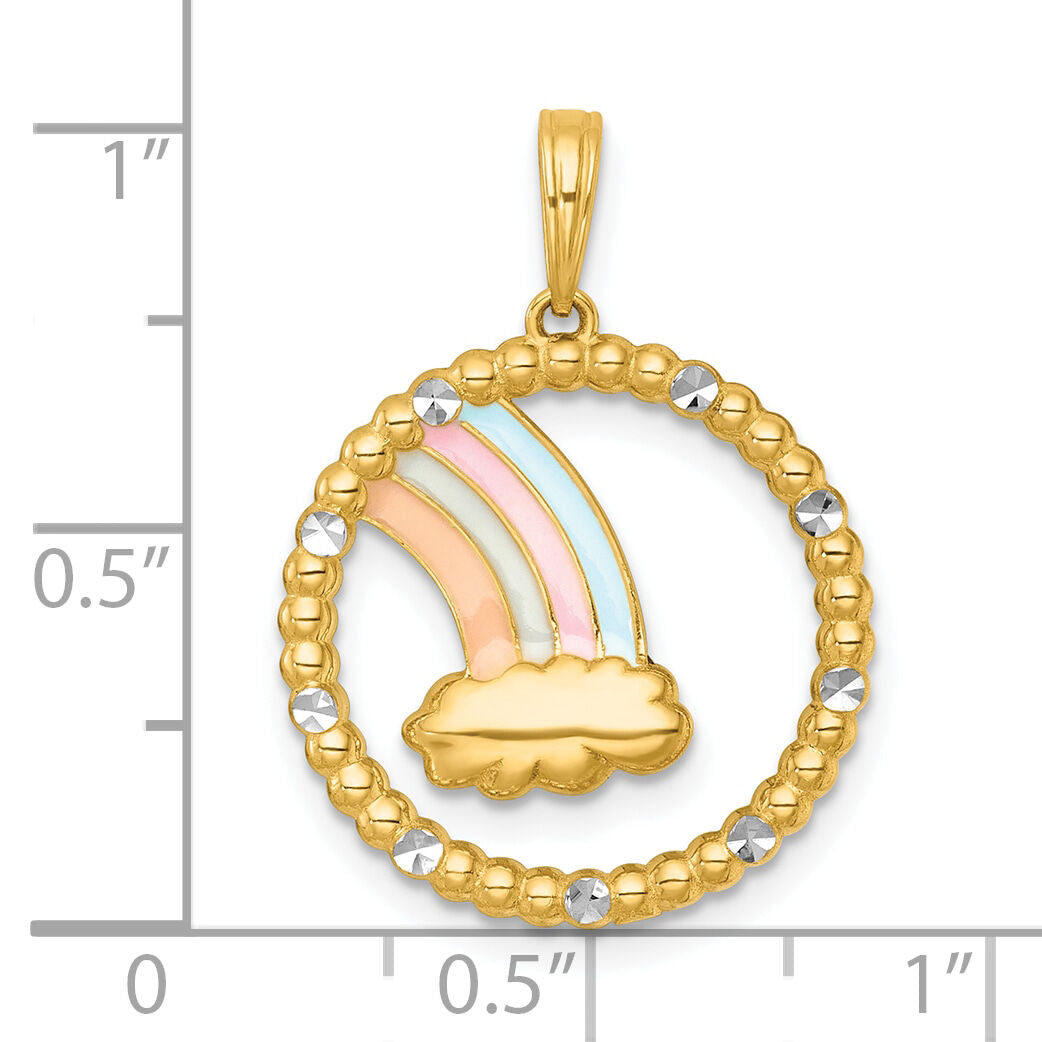 14k with White Rhodium Multi Color Enamel Rainbow With Cloud Charm-K10052