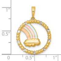 14k with White Rhodium Multi Color Enamel Rainbow With Cloud Charm-K10052