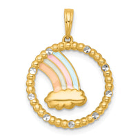 14k with White Rhodium Multi Color Enamel Rainbow With Cloud Charm-K10052