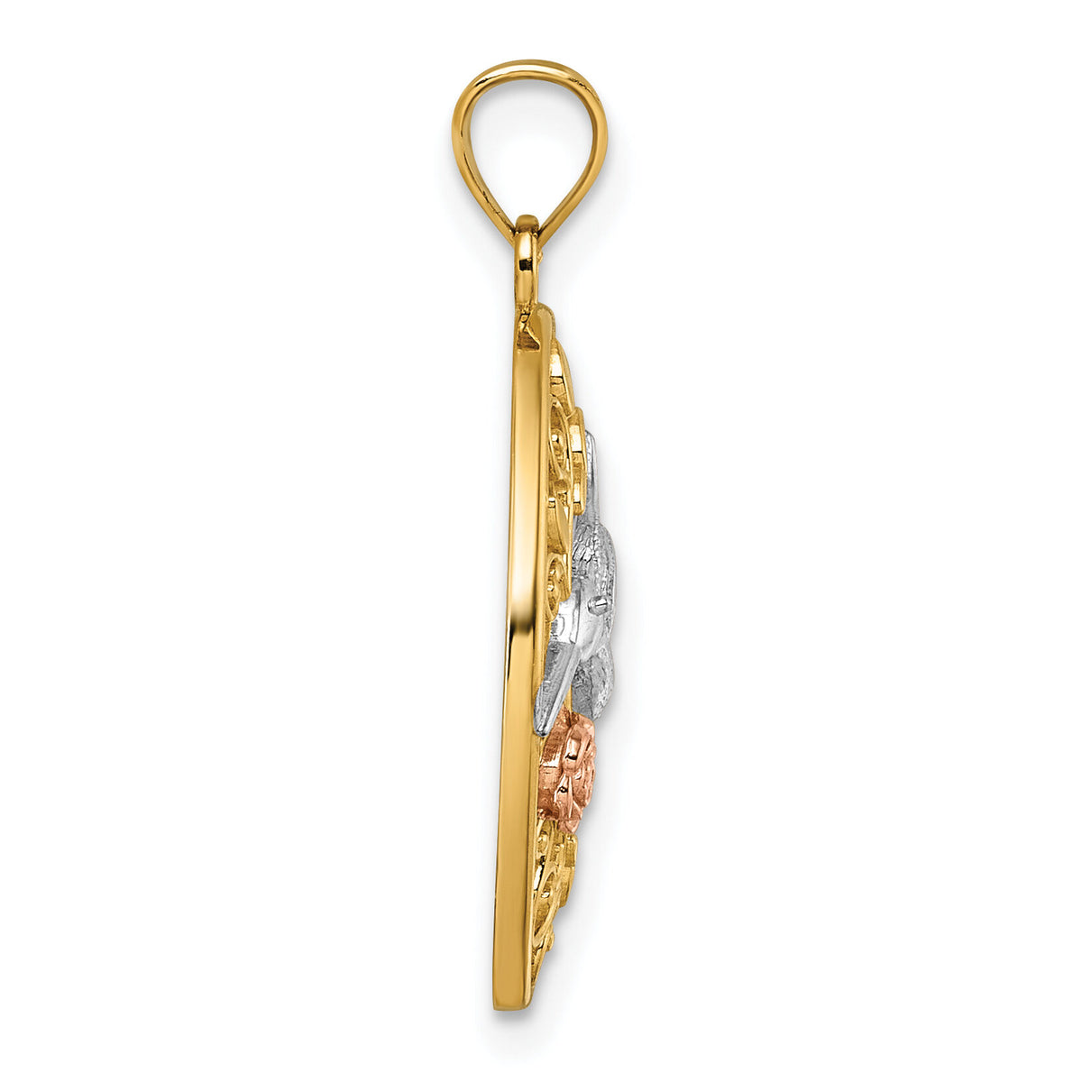 14k Two-tone w/White Rhodium Polished Humming Bird & Flower Pendant-K10053