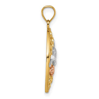14k Two-tone w/White Rhodium Polished Humming Bird & Flower Pendant-K10053