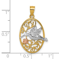 14k Two-tone w/White Rhodium Polished Humming Bird & Flower Pendant-K10053