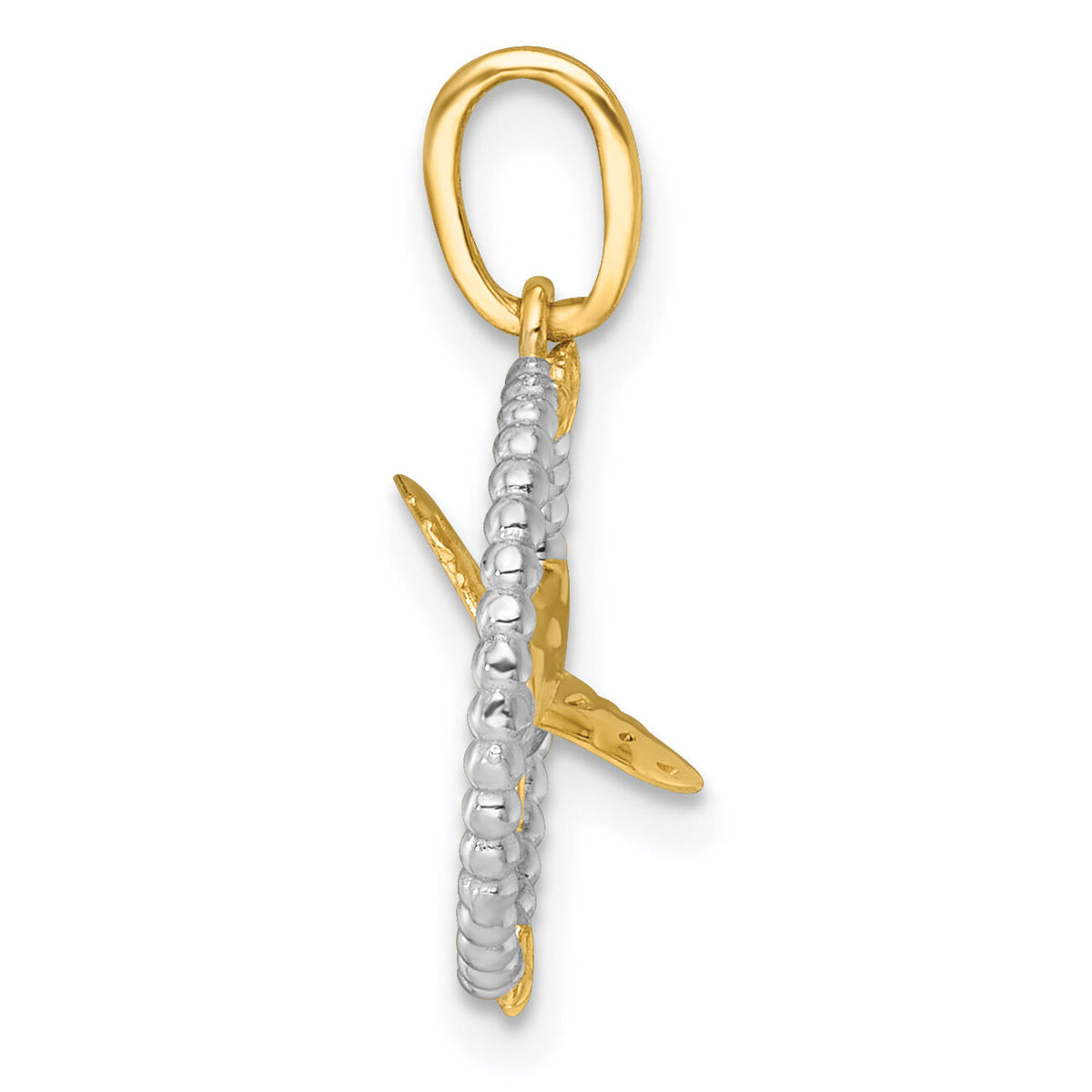 14k with White Rhodium Polished Flying Bird In Circle With Stars Charm-K10054