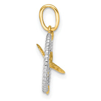 14k with White Rhodium Polished Flying Bird In Circle With Stars Charm-K10054