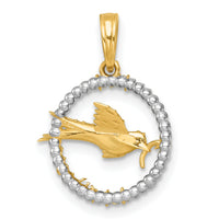 14k with White Rhodium Polished Flying Bird In Circle With Stars Charm-K10054