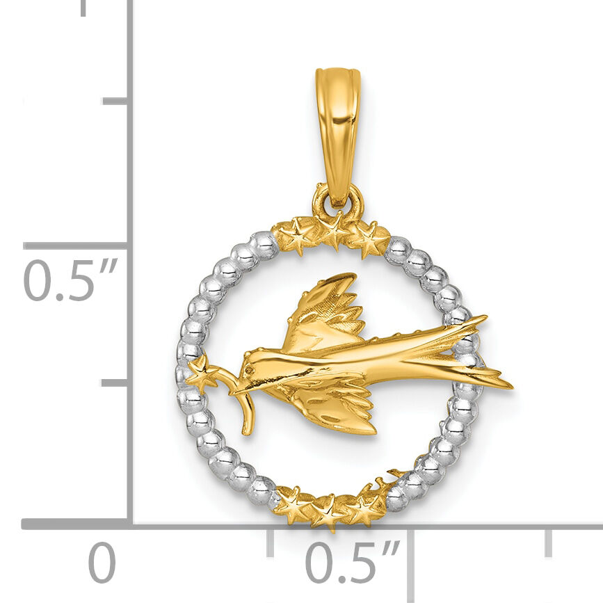 14k with White Rhodium Polished Flying Bird In Circle With Stars Charm-K10054
