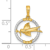 14k with White Rhodium Polished Flying Bird In Circle With Stars Charm-K10054