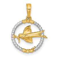 14k with White Rhodium Polished Flying Bird In Circle With Stars Charm-K10054
