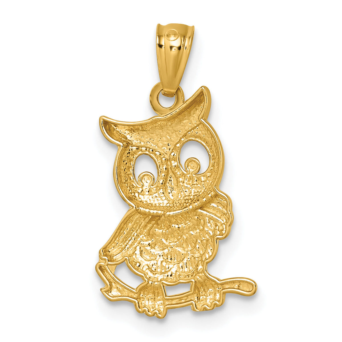 14k & Rhodium Polished & Textured Owl Pendant-K10055