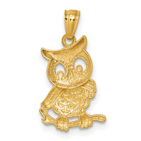 14k & Rhodium Polished & Textured Owl Pendant-K10055