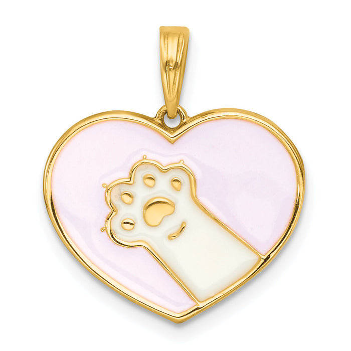 14k Polished Enamel Paw In Heart Charm-K10057