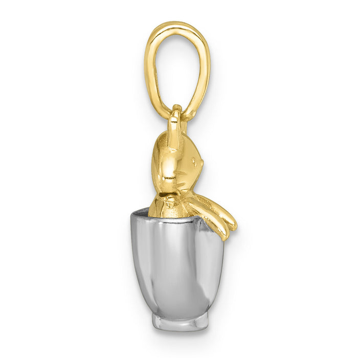 14k with White Rhodium Polished 3-D Cat In Mug Charm-K10058