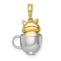 14k with White Rhodium Polished 3-D Cat In Mug Charm-K10058