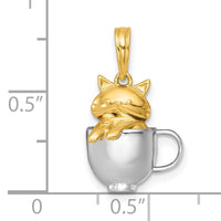 14k with White Rhodium Polished 3-D Cat In Mug Charm-K10058