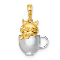 14k with White Rhodium Polished 3-D Cat In Mug Charm-K10058