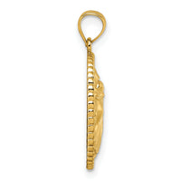 14k Polished Lion with Mane Circle Pendant-K10061